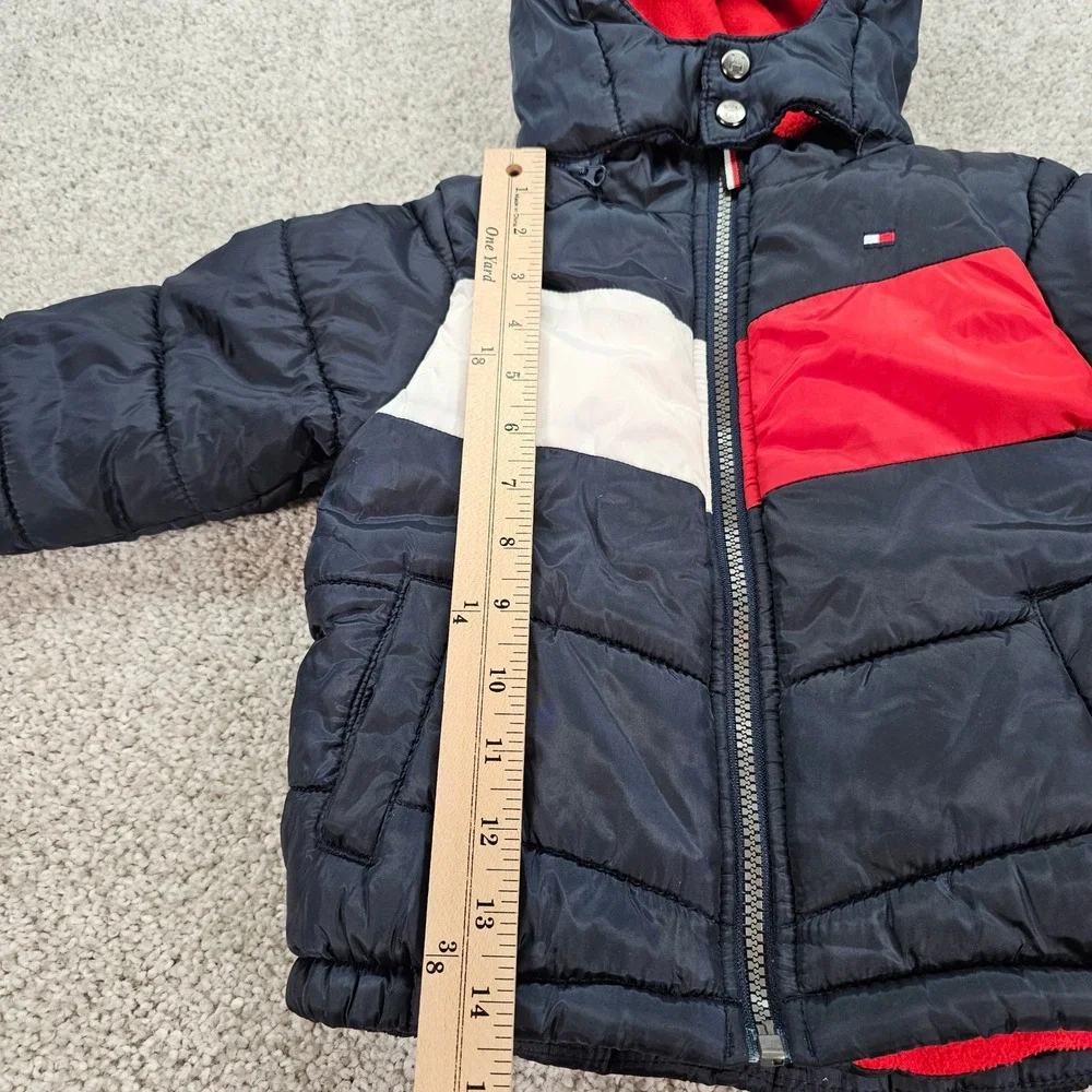 Tommy Hilfiger Kids Puffer Jacket‎ Navy Red White Colorblock Hooded 24 Months
